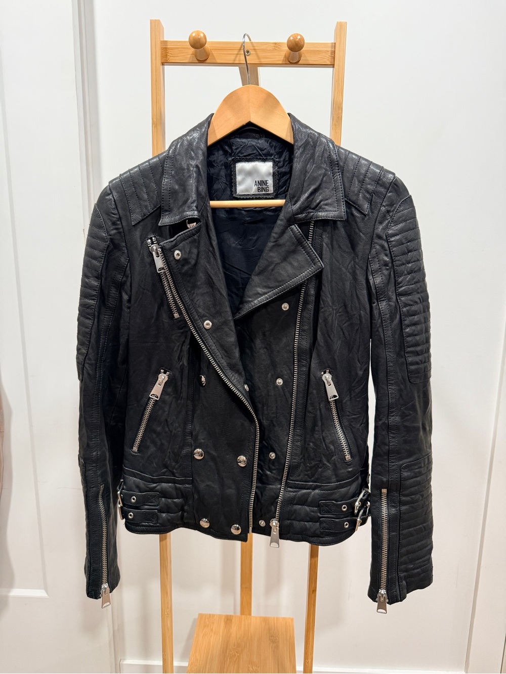 Anine Bing Quilted Black Leather Biker Jacket